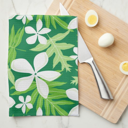 Linge De Cuisine Vert tropical blanc (Quart Plié)