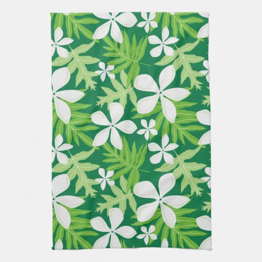 Linge De Cuisine Vert tropical blanc (Vertical)