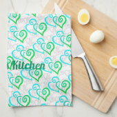 Linge De Cuisine Vert Turquoise Linked Heart Art Personnalisé (Quart Plié)