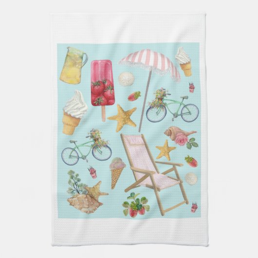 Linge De Cuisine Vibes sur la plage en bleu (Vertical)