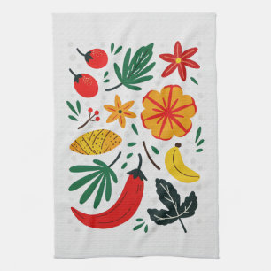 Linge De Cuisine Vibrant Art Populaire Fruit Tropical Piment