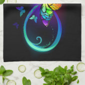 Linge De Cuisine Vibrant infinity with rainbow butterfly on black (Plié)