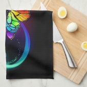 Linge De Cuisine Vibrant infinity with rainbow butterfly on black (Quart Plié)