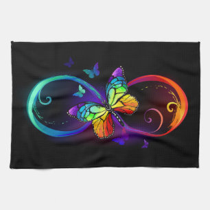 Linge De Cuisine Vibrant infinity with rainbow butterfly on black