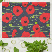 Linge De Cuisine Vibrant Modern Red Poppies Pattern Art (Plié)