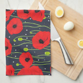 Linge De Cuisine Vibrant Modern Red Poppies Pattern Art (Quart Plié)