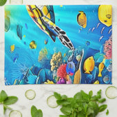 Linge De Cuisine Vibrant Sea Turtle Reef Art (Plié)
