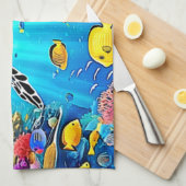 Linge De Cuisine Vibrant Sea Turtle Reef Art (Quart Plié)