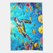 Linge De Cuisine Vibrant Sea Turtle Reef Art (Vertical)