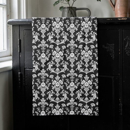 Linge De Cuisine Victorian Black and White Damask Pattern