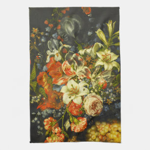 Linge De Cuisine Vie morte avec fleurs et fruits