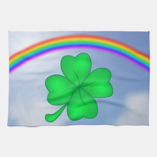Linge De Cuisine Vierblättriges Kleeblatt mit Regenbogen (Horizontal)