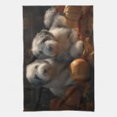 Linge De Cuisine Vieux anglais Sheepdog Chiot Chiot Automne Citroui (Vertical)