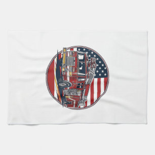 Linge De Cuisine Vieux Camion de Pompiers Drapeau Américain Cercle