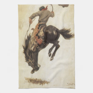 Linge De Cuisine Vieux Cowboy, étude de Bronco Buster par NC Wyeth