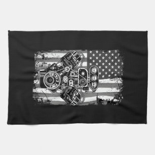 Linge De Cuisine Vieux Véhicule Musclé Piston Drapeau Américain Drô