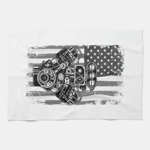 Linge De Cuisine Vieux Véhicule Musclé Piston Drapeau Américain Drô
