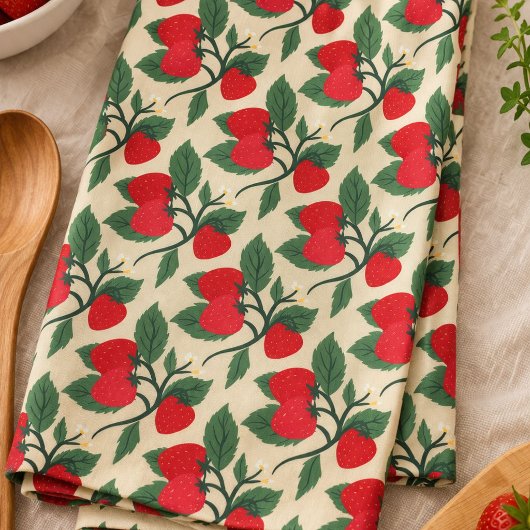 Linge De Cuisine Vigne de Fraise Rouge Monogramme Vintage