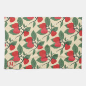 Linge De Cuisine Vigne de Fraise Rouge Monogramme Vintage (Horizontal)