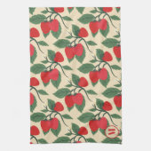 Linge De Cuisine Vigne de Fraise Rouge Monogramme Vintage (Vertical)