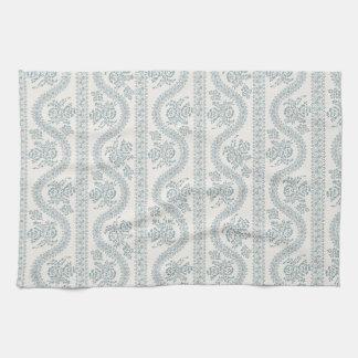 Linge De Cuisine Vigne florale bleu ardoise rayée, crème