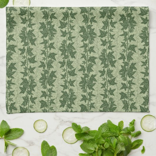 Linge De Cuisine Vignes d'Hérida - vert botanique D_L motif. (Plié)