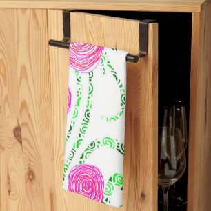 Linge De Cuisine Vignes vert et rose