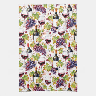 Linge De Cuisine Vignoble Vin et Raisin Aquarelle
