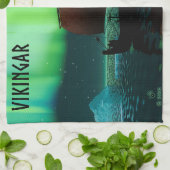 Linge De Cuisine Viking Navire Et Lumières Du Nord (Plié)