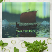 Linge De Cuisine Viking Navire Et Lumières Du Nord (Plié)