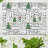 Linge De Cuisine Ville Noël Personnalisé Main-Drawn Whimsical (Plié)