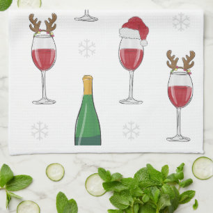 Linge De Cuisine Vin de Noël Santa Renne Flocon de Neige