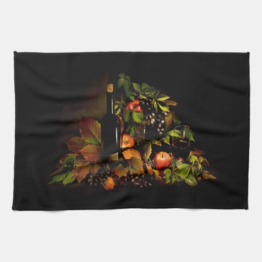 Linge De Cuisine Vin et fruits encore vivants (Horizontal)