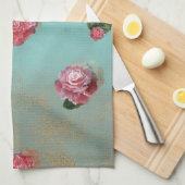 Linge De Cuisine Vinage Fleur Rose floral bleu rose nostalgique (Quart Plié)