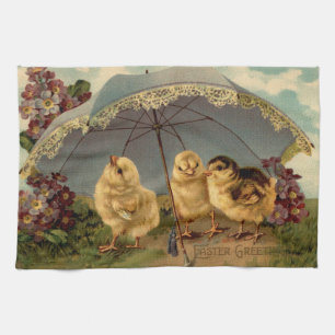 Linge De Cuisine Vintage 3 poulets Vacances de Pâques