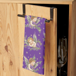 Linge De Cuisine Vintage anges violet motif