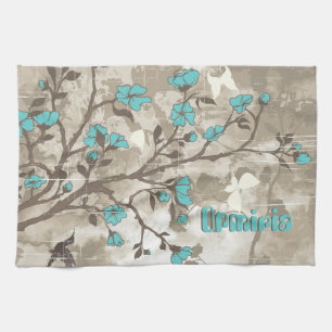 Linge De Cuisine Vintage aqua fleurs grunge floral personnalisé