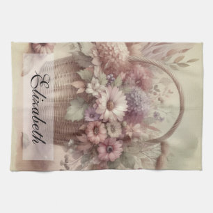 Linge De Cuisine Vintage Automne fleurs pastel aquarelle peinture