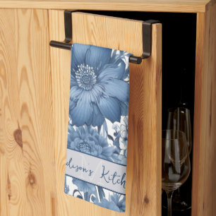 Linge De Cuisine Vintage bleu Chinoiserie Floral Personnalisé