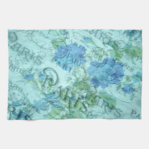 Linge De Cuisine Vintage Blue Floral French Paris Postmark Motif
