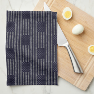Linge De Cuisine Vintage Blue Grunge USA American Flag Motif