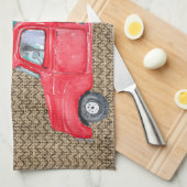 Linge De Cuisine Vintage Camion Rouge Joyeux Fêtes (Quart Plié)