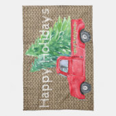 Linge De Cuisine Vintage Camion Rouge Joyeux Fêtes (Vertical)