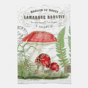 Linge De Cuisine Vintage Champignons Français Script Cuisine Servie