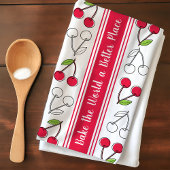 Linge De Cuisine Vintage Cherry Red Stripe personnalisable