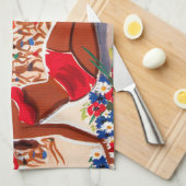 Linge De Cuisine Vintage Côte d'Azur Beach Girl (Quart Plié)