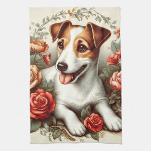 Linge De Cuisine Vintage Cute Jack Russell Terrier Floral