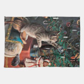 Linge De Cuisine vintage festif chat de Noël (Horizontal)