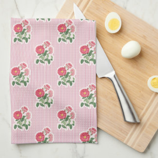Linge De Cuisine Vintage Floral Wild Roses Pink Striped