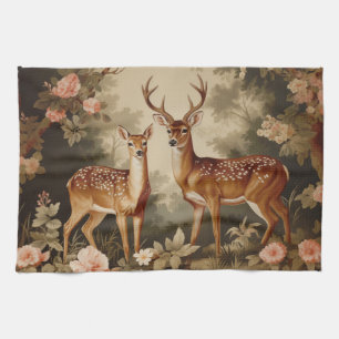 Linge De Cuisine Vintage Forêt Florale Cerf